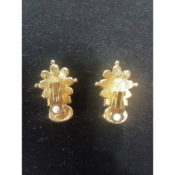 VTG 1995 Elizabeth Taylor for Avon Salmon Pink Cabochon Crystal Clip Earrings - Picture 3 of 10